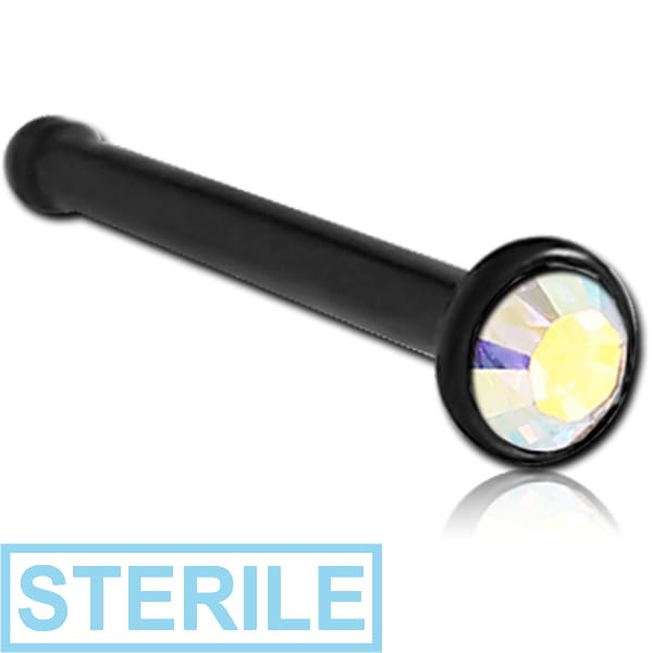 STERILE BLACK PVD COATED SURGICAL STEEL HIGH END CRYSTAL JEWELLED NOSE BONE WITH STONE BONDING