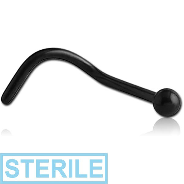 STERILE BLACK PVD COATED SURGICAL STEEL 1.2MM THREADING CURVED NOSE STUD WITH BALL