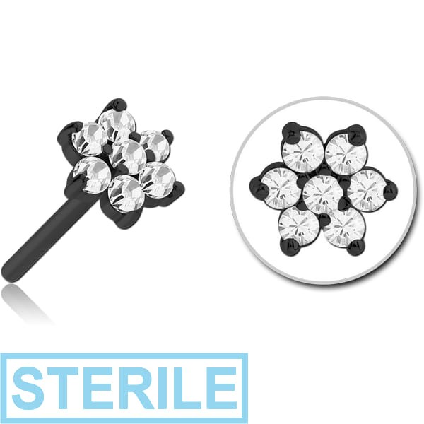 STERILE BLACK PVD COATED SURGICAL STEEL JEWELLED THREADLESS ATTACHMENT - FLOWER