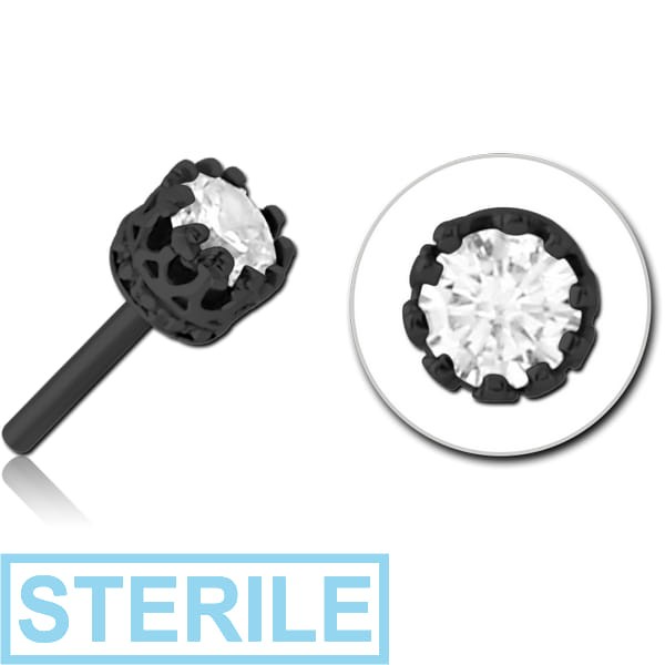 STERILE BLACK PVD COATED SURGICAL STEEL JEWELLED THREADLESS ATTACHMENT - CROWN