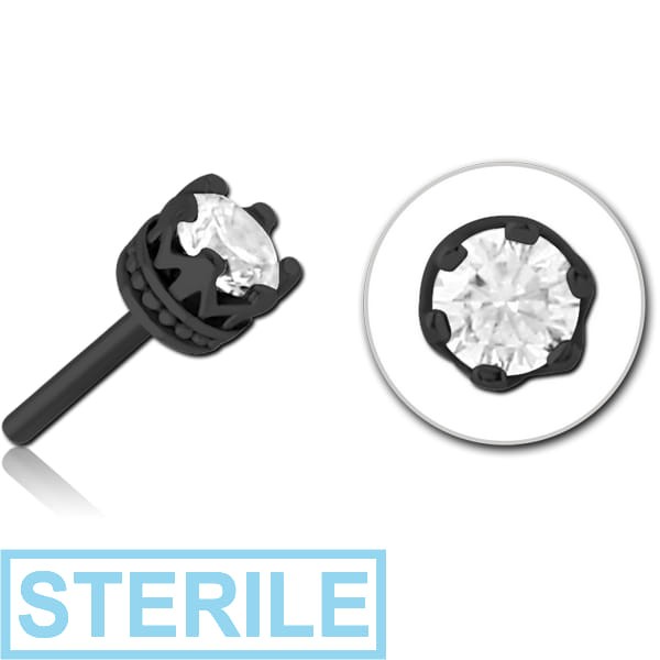 STERILE BLACK PVD COATED SURGICAL STEEL JEWELLED THREADLESS ATTACHMENT - CROWN