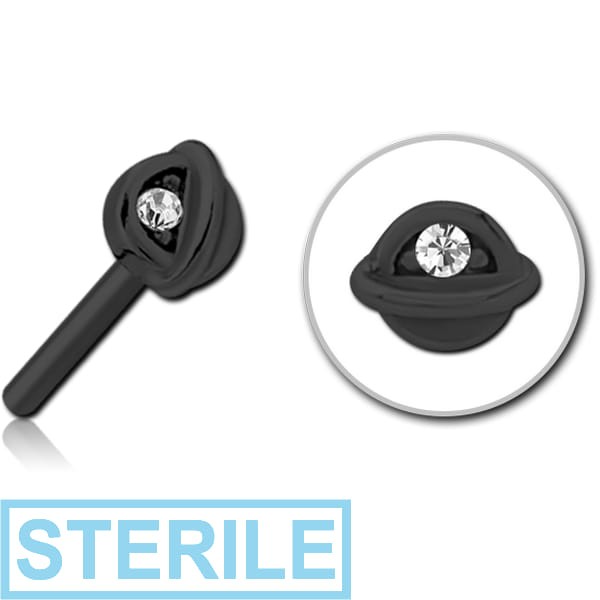 STERILE BLACK PVD COATED SURGICAL STEEL JEWELLED THREADLESS ATTACHMENT - HALF OPEN EYE