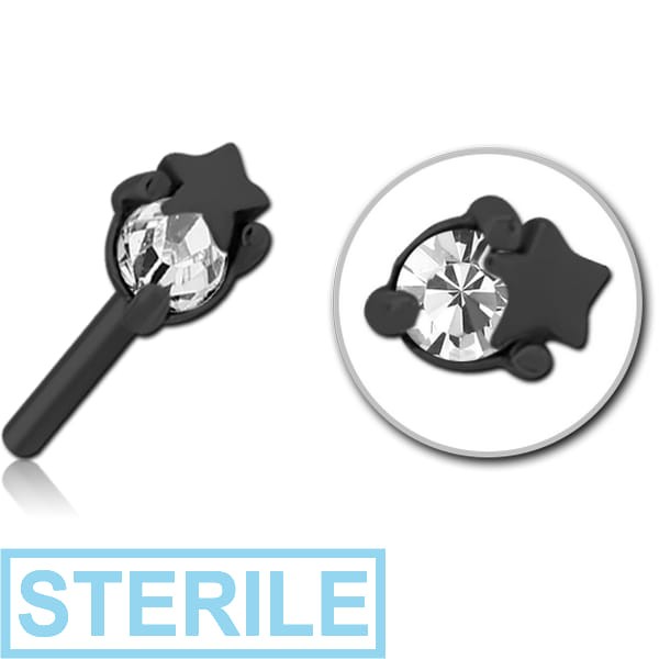 STERILE BLACK PVD COATED SURGICAL STEEL JEWELLED THREADLESS ATTACHMENT - STAR AND GEM
