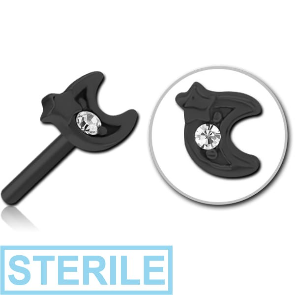 STERILE BLACK PVD COATED SURGICAL STEEL JEWELLED THREADLESS ATTACHMENT - CRESCENT AND STAR
