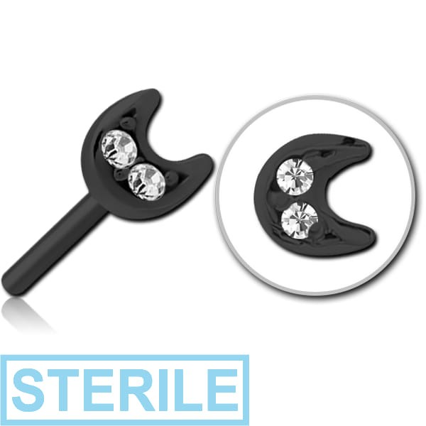 STERILE BLACK PVD COATED SURGICAL STEEL JEWELLED THREADLESS ATTACHMENT - CRESCENT PRONGS