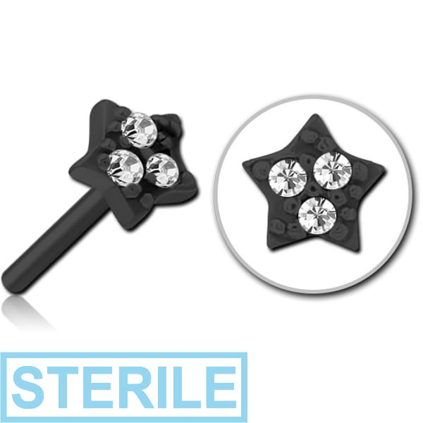 STERILE BLACK PVD COATED SURGICAL STEEL JEWELLED THREADLESS ATTACHMENT - STAR PRONGS