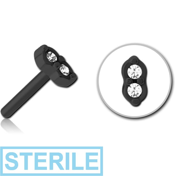 STERILE BLACK PVD COATED SURGICAL STEEL JEWELLED THREADLESS ATTACHMENT - TWO GEMS EYES