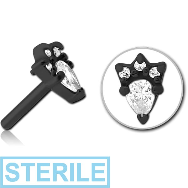 STERILE BLACK PVD COATED SURGICAL STEEL JEWELLED THREADLESS ATTACHMENT - JESTER HAT