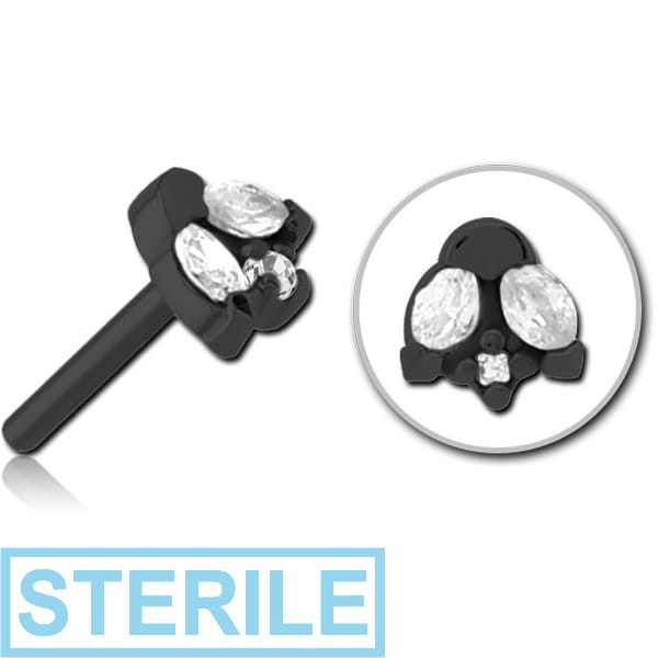 STERILE BLACK PVD COATED SURGICAL STEEL JEWELLED THREADLESS ATTACHMENT