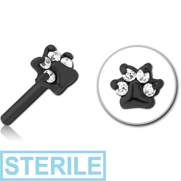 STERILE BLACK PVD COATED SURGICAL STEEL JEWELLED THREADLESS ATTACHMENT - ANIMAL PAW
