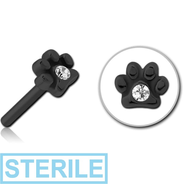 STERILE BLACK PVD COATED SURGICAL STEEL JEWELLED THREADLESS ATTACHMENT - ANIMAL PAW CENTER GEM