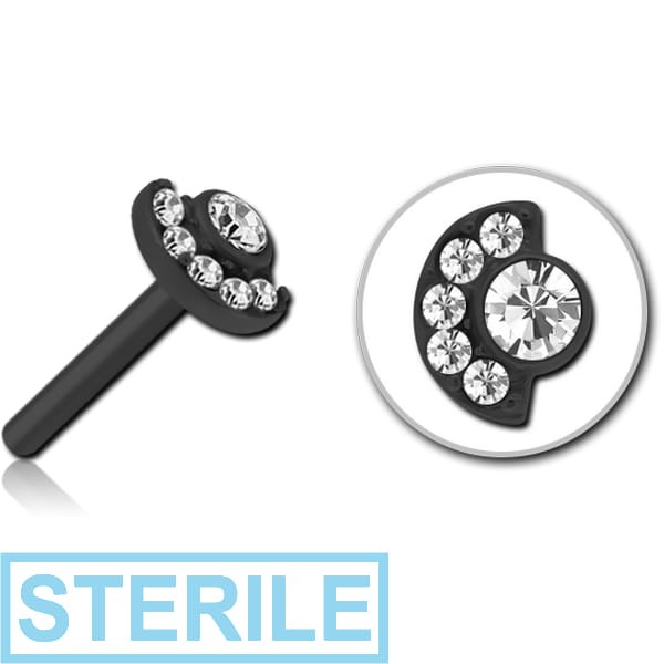STERILE BLACK PVD COATED SURGICAL STEEL JEWELLED THREADLESS ATTACHMENT - MOON AND STARS