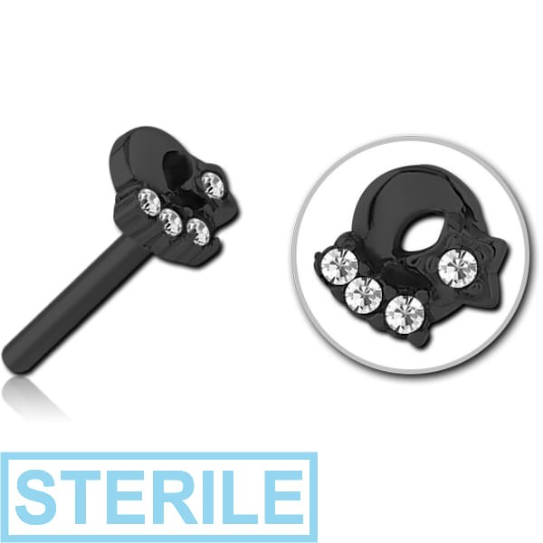 STERILE BLACK PVD COATED SURGICAL STEEL JEWELLED THREADLESS ATTACHMENT - PLAIN MOON AND STARS