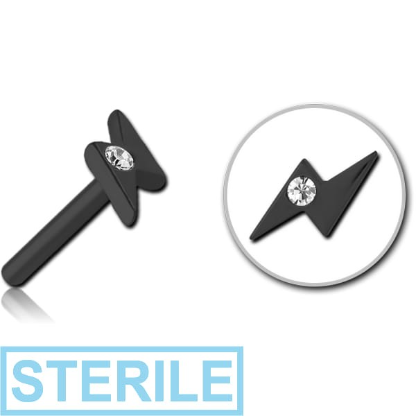 STERILE BLACK PVD COATED SURGICAL STEEL JEWELLED THREADLESS ATTACHMENT - THUNDER
