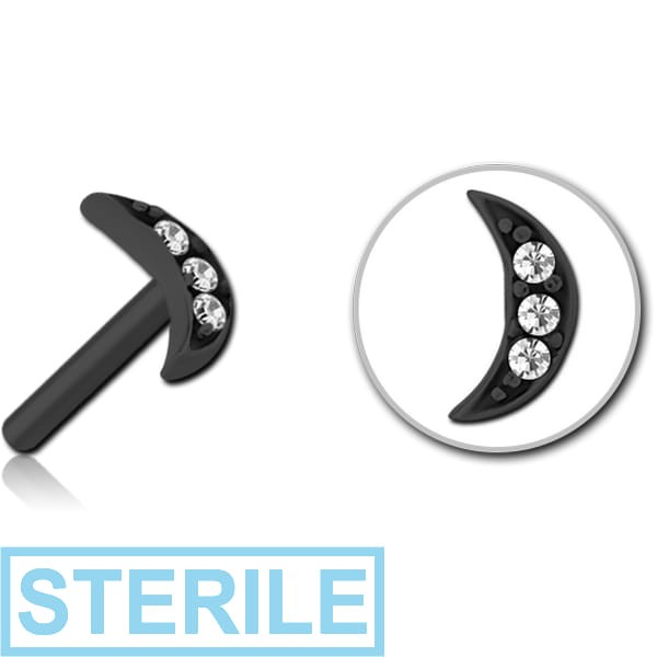 STERILE BLACK PVD COATED SURGICAL STEEL JEWELLED THREADLESS ATTACHMENT - CRESCENT 3 GEMS