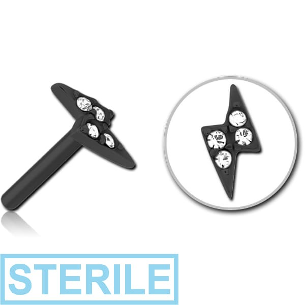 STERILE BLACK PVD COATED SURGICAL STEEL JEWELLED THREADLESS ATTACHMENT - THUNDER