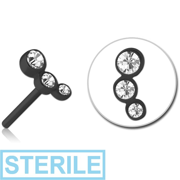 STERILE BLACK PVD COATED SURGICAL STEEL JEWELLED THREADLESS ATTACHMENT - TRIPLE JEWEL