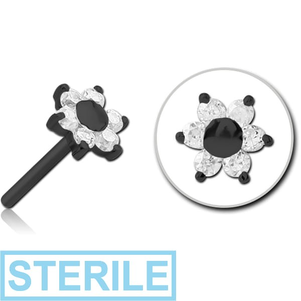 STERILE BLACK PVD COATED SURGICAL STEEL JEWELLED THREADLESS ATTACHMENT - FLOWER