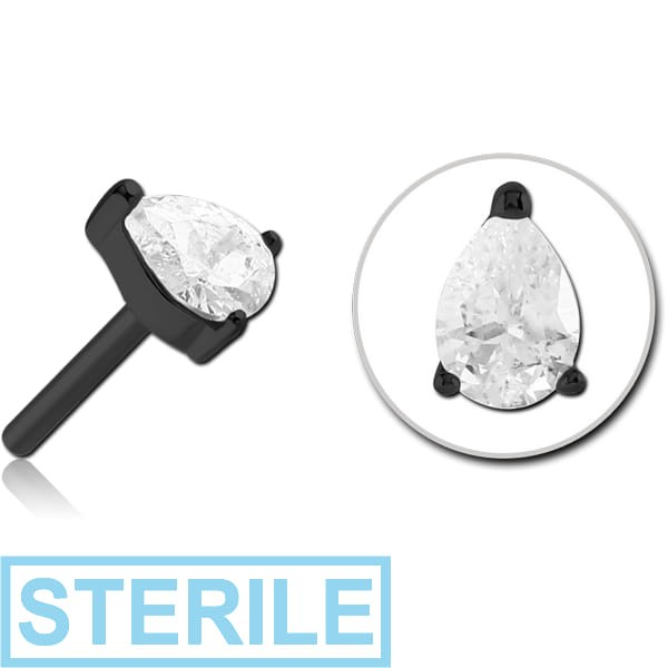 STERILE BLACK PVD COATED SURGICAL STEEL JEWELLED THREADLESS ATTACHMENT - DROP