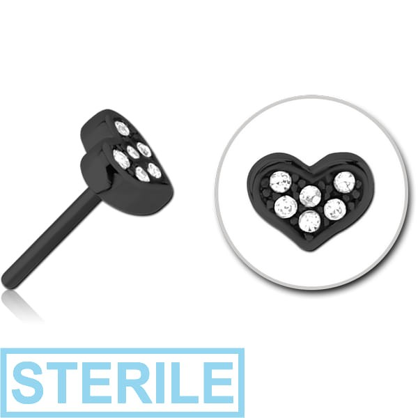 STERILE BLACK PVD COATED SURGICAL STEEL JEWELLED THREADLESS ATTACHMENT - HEART