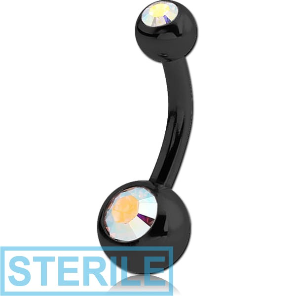 STERILE BLACK PVD COATED SURGICAL STEEL DOUBLE JEWELLED MINI NAVEL BANANA