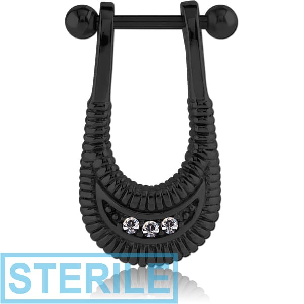 STERILE BLACK PVD COATED SURGICAL STEEL JEWELLED CARTILAGE SHIELD - BALI