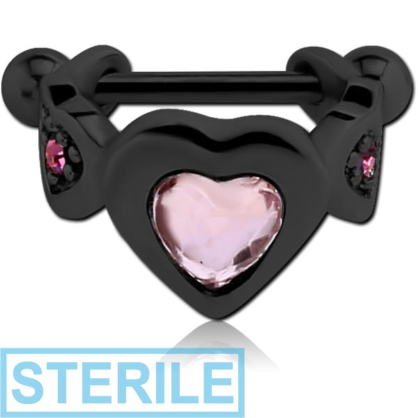 STERILE BLACK PVD COATED SURGICAL STEEL JEWELLED CARTILAGE SHIELD - THREE HEARTS