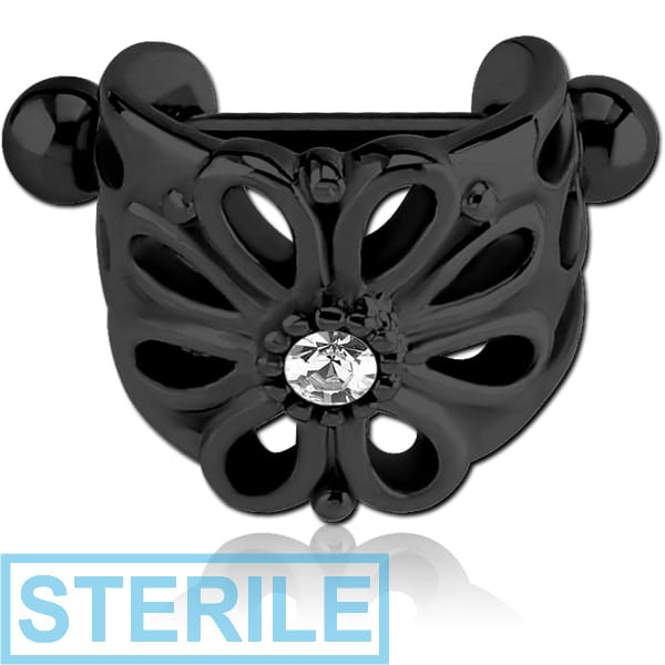 STERILE BLACK PVD COATED SURGICAL STEEL JEWELLED CARTILAGE SHIELD