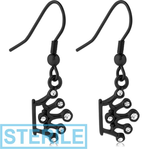 STERILE BLACK PVD COATED SURGICAL STEEL EARRINGS - CROWN