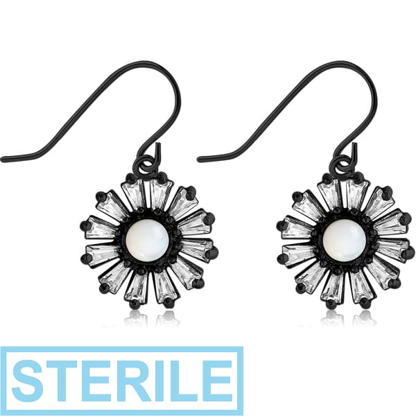 STERILE BLACK PVD COATED SURGICAL STEEL JEWELLED EARRINGS
