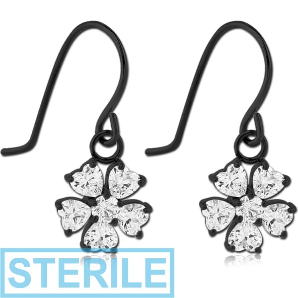 STERILE BLACK PVD COATED SURGICAL STEEL JEWELLED EARRINGS