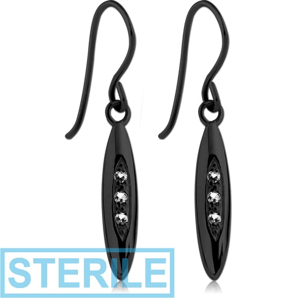STERILE BLACK PVD COATED SURGICAL STEEL JEWELLED EARRINGS - SURF BOARD