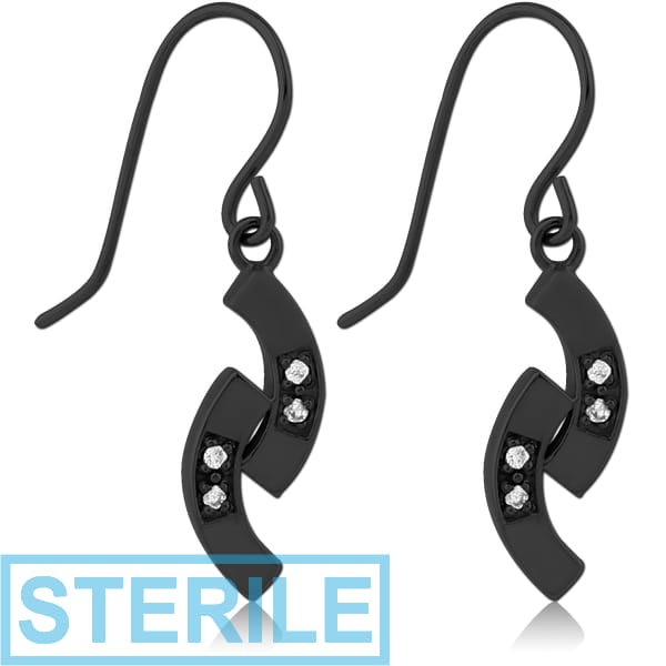 STERILE BLACK PVD COATED SURGICAL STEEL JEWELLED EARRINGS