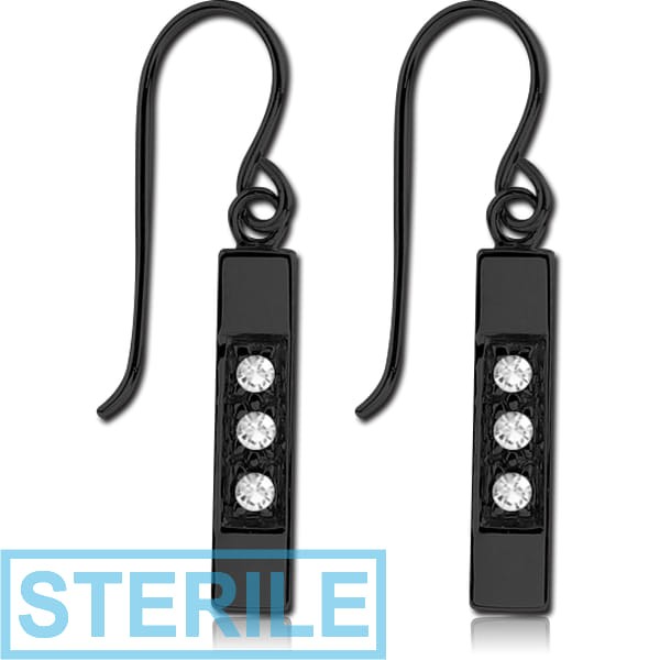 STERILE BLACK PVD COATED SURGICAL STEEL JEWELLED EARRINGS - RHOMBUS