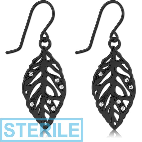 STERILE BLACK PVD COATED SURGICAL STEEL EARRINGS - LEAF