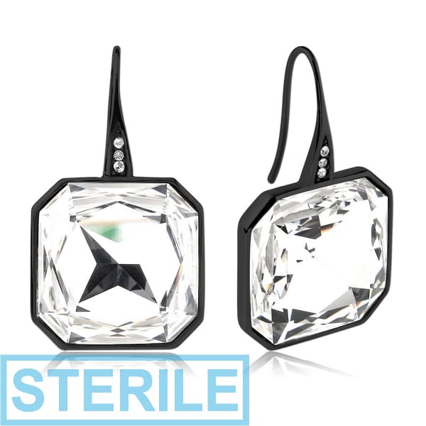 STERILE BLACK PVD COATED SURGICAL STEEL JEWELLED EARRINGS