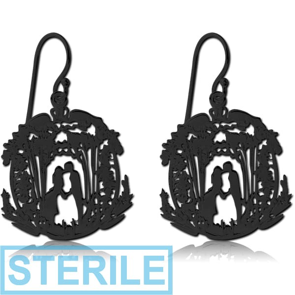 STERILE BLACK PVD COATED SURGICAL STEEL EARRINGS - LOVE IN FOREST
