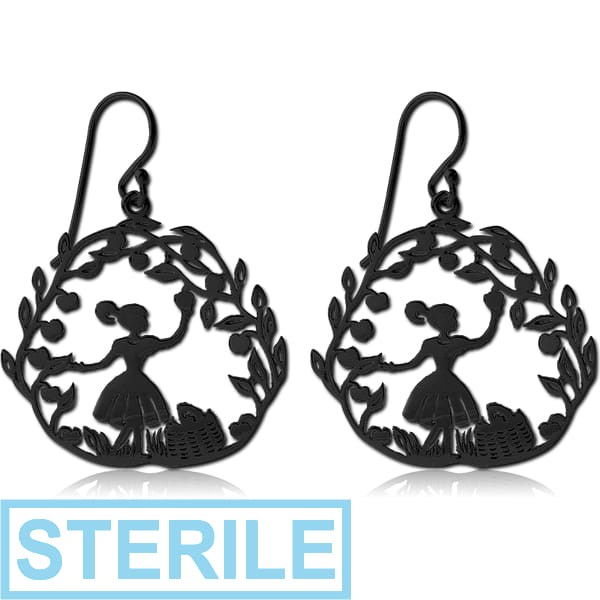 STERILE BLACK PVD COATED SURGICAL STEEL EARRINGS - PICKING APPLES