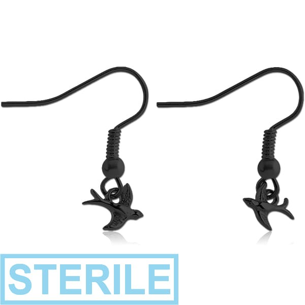 STERILE BLACK PVD COATED SURGICAL STEEL EARRINGS - BIRD