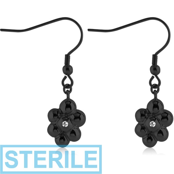 STERILE BLACK PVD COATED SURGICAL STEEL JEWELLED EARRINGS
