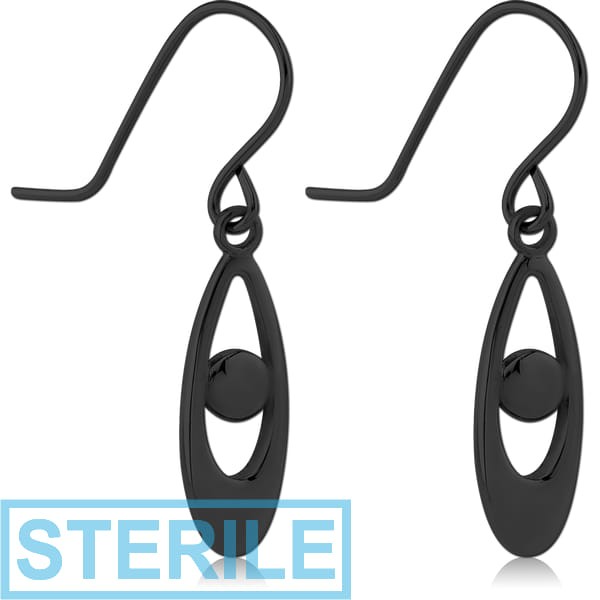 STERILE BLACK PVD COATED SURGICAL STEEL EARRINGS PAIR