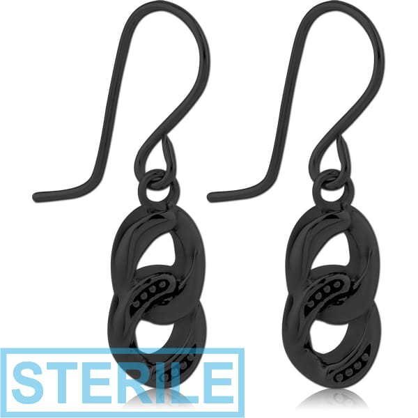 STERILE BLACK PVD COATED SURGICAL STEEL EARRINGS PAIR