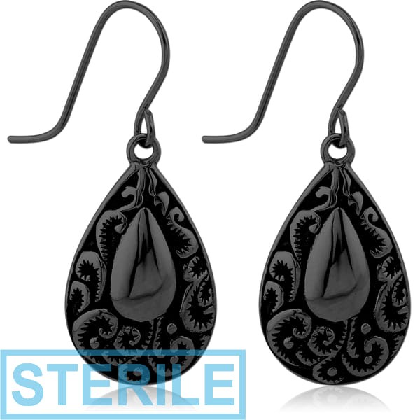 STERILE BLACK PVD COATED SURGICAL STEEL JEWELLED EARRINGS PAIR