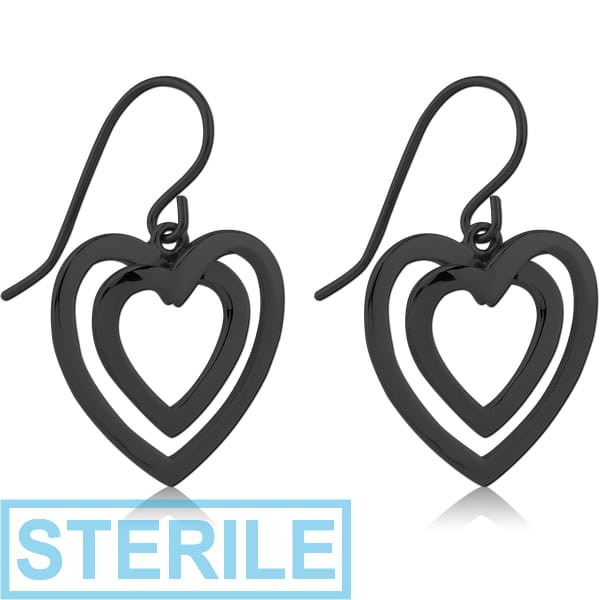 STERILE BLACK PVD COATED SURGICAL STEEL EARRINGS PAIR