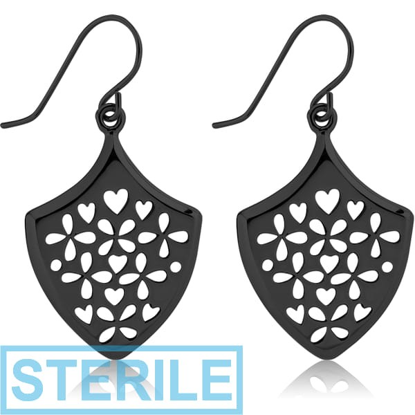STERILE BLACK PVD COATED SURGICAL STEEL EARRINGS PAIR