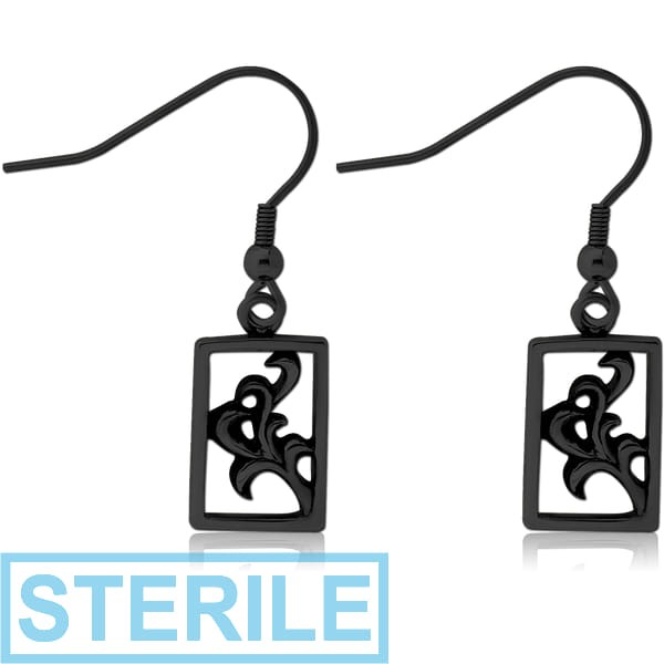STERILE BLACK PVD COATED SURGICAL STEEL EARRINGS PAIR