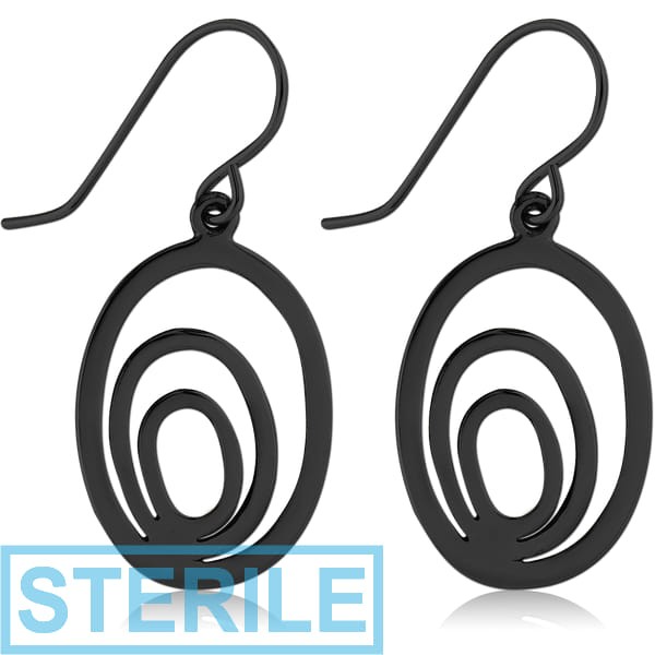 STERILE BLACK PVD COATED SURGICAL STEEL EARRINGS PAIR