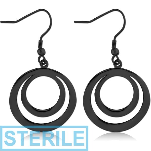 STERILE BLACK PVD COATED SURGICAL STEEL EARRINGS PAIR
