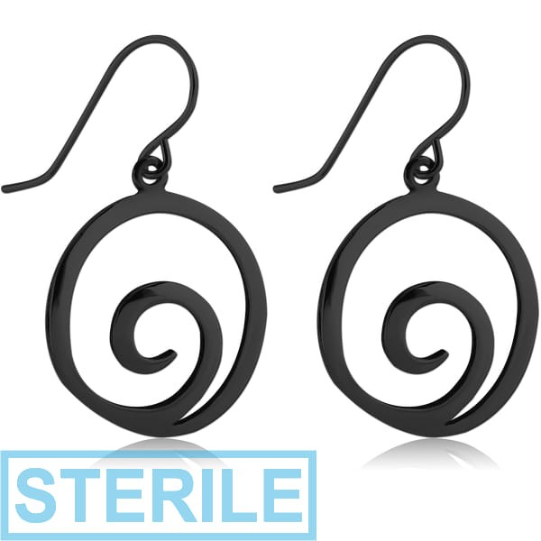 STERILE BLACK PVD COATED SURGICAL STEEL EARRINGS PAIR