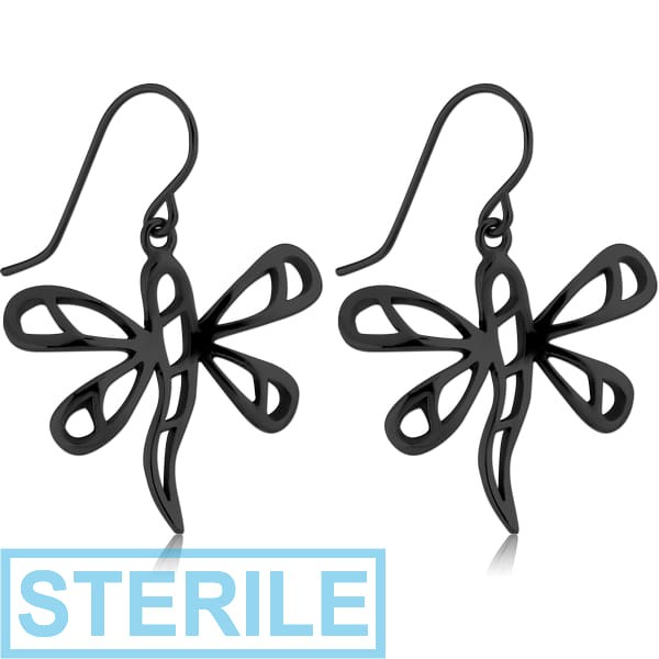 STERILE BLACK PVD COATED SURGICAL STEEL EARRINGS PAIR - BUTTERFLY
